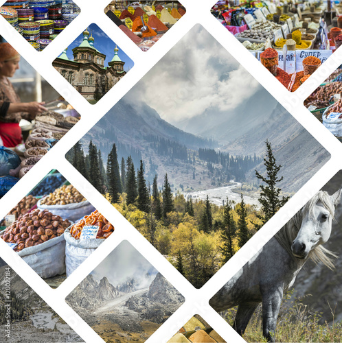 Photography Collage of Kyrgyzstan images - travel background (my photos)