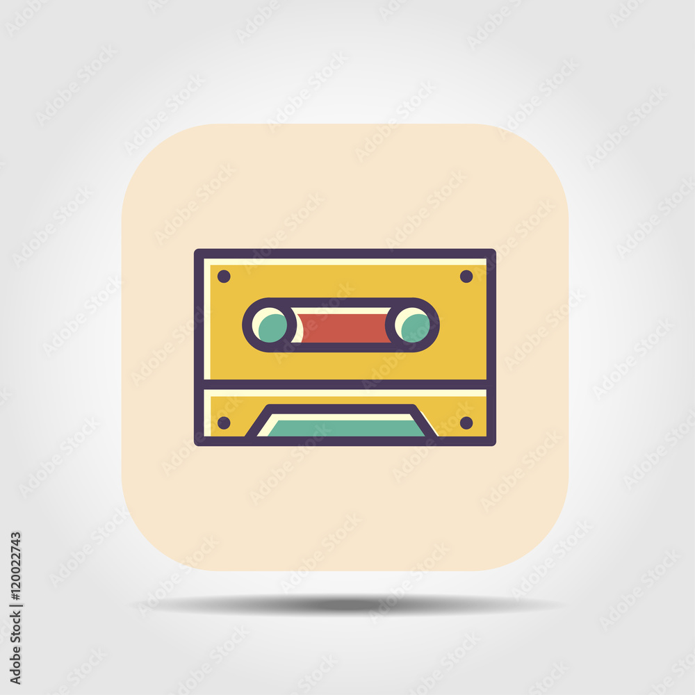 cassette flat icon with long shadow