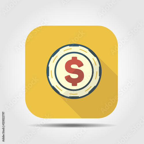 casino chip flat icon with long shadow
