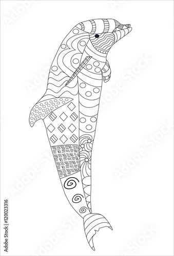 Hand drawn doodle style jumping dolphin isolated on white background