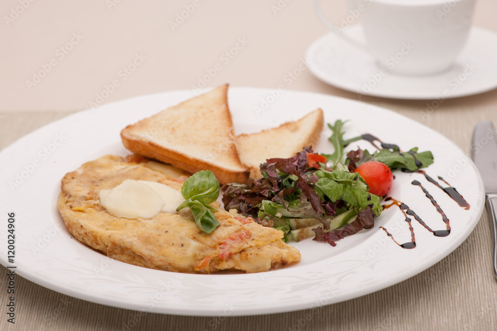 breakfast served with fried bread and egg in the dough