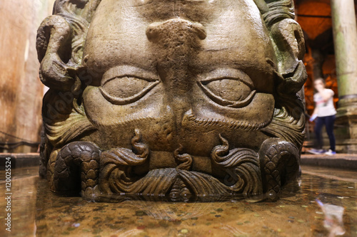 Photography Medusa column base in Basilica Cistern, Istanbul City