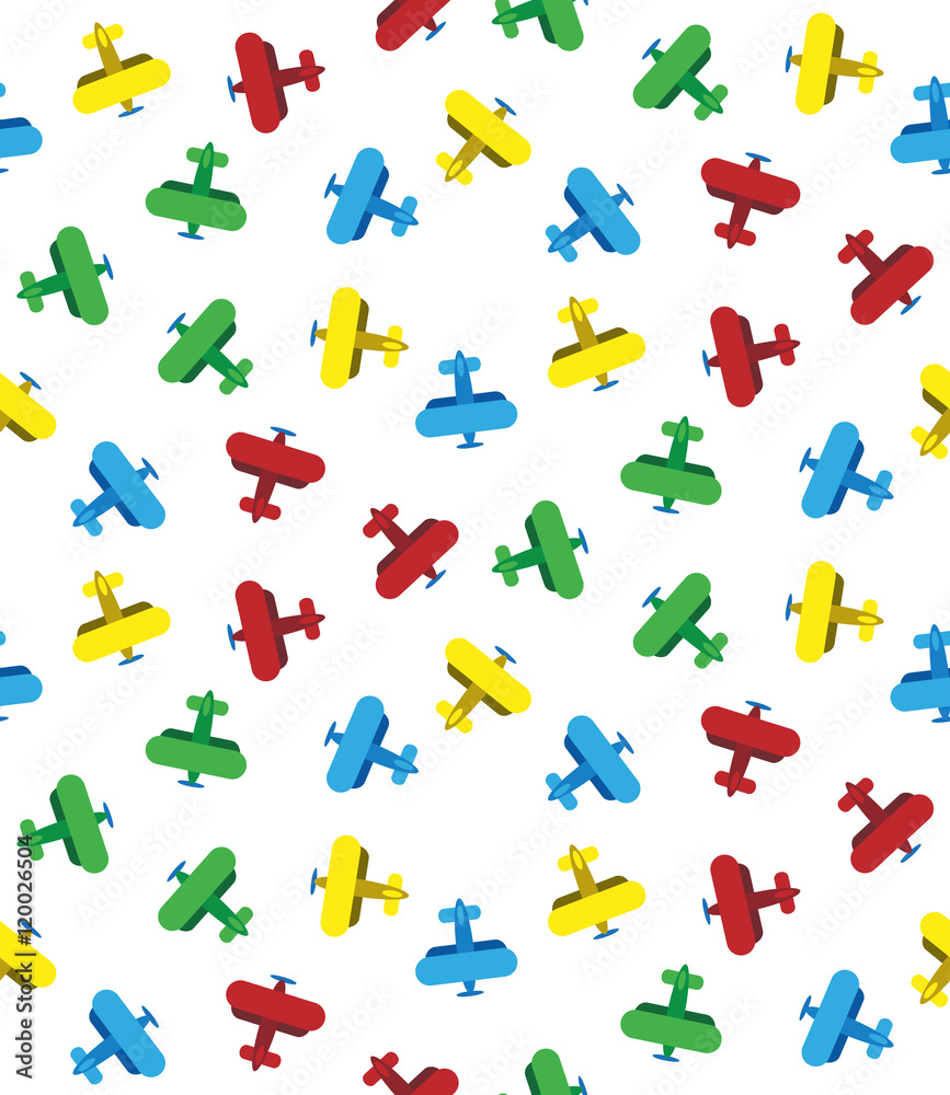 Seamless airplanes texture. Lot of bright colorful biplanes.