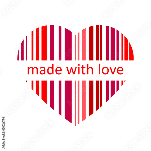 Red flat vector love heart barcode, valentine holiday cards background