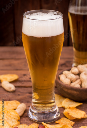 Light Beer With Chips and Peanuts