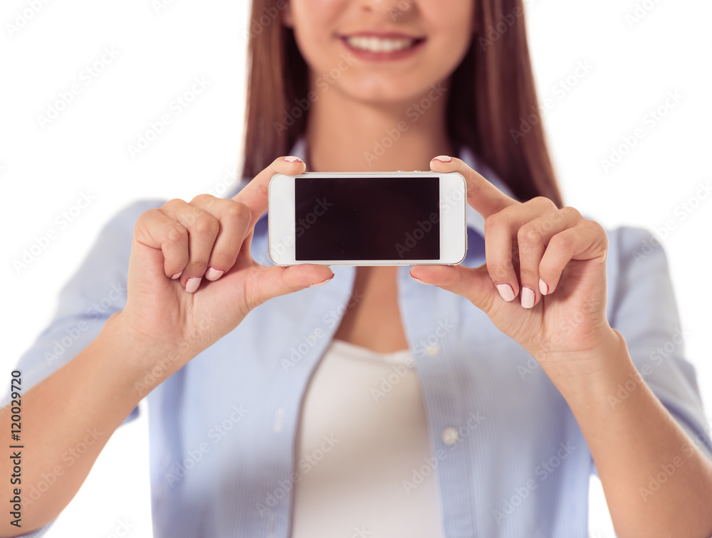 Attractive young girl with gadget Attractive young girl with gadget