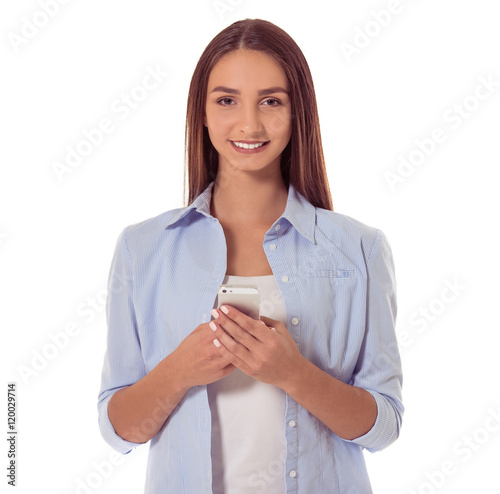 Attractive young girl with gadget