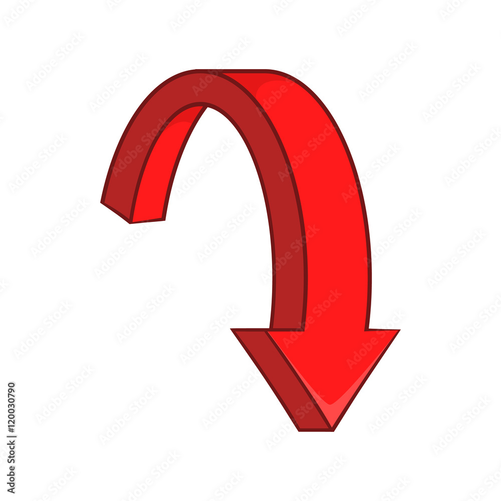 Red curved arrow icon in cartoon style on a white background vector illustration Red curved arrow icon in cartoon style on a white background vector illustration
