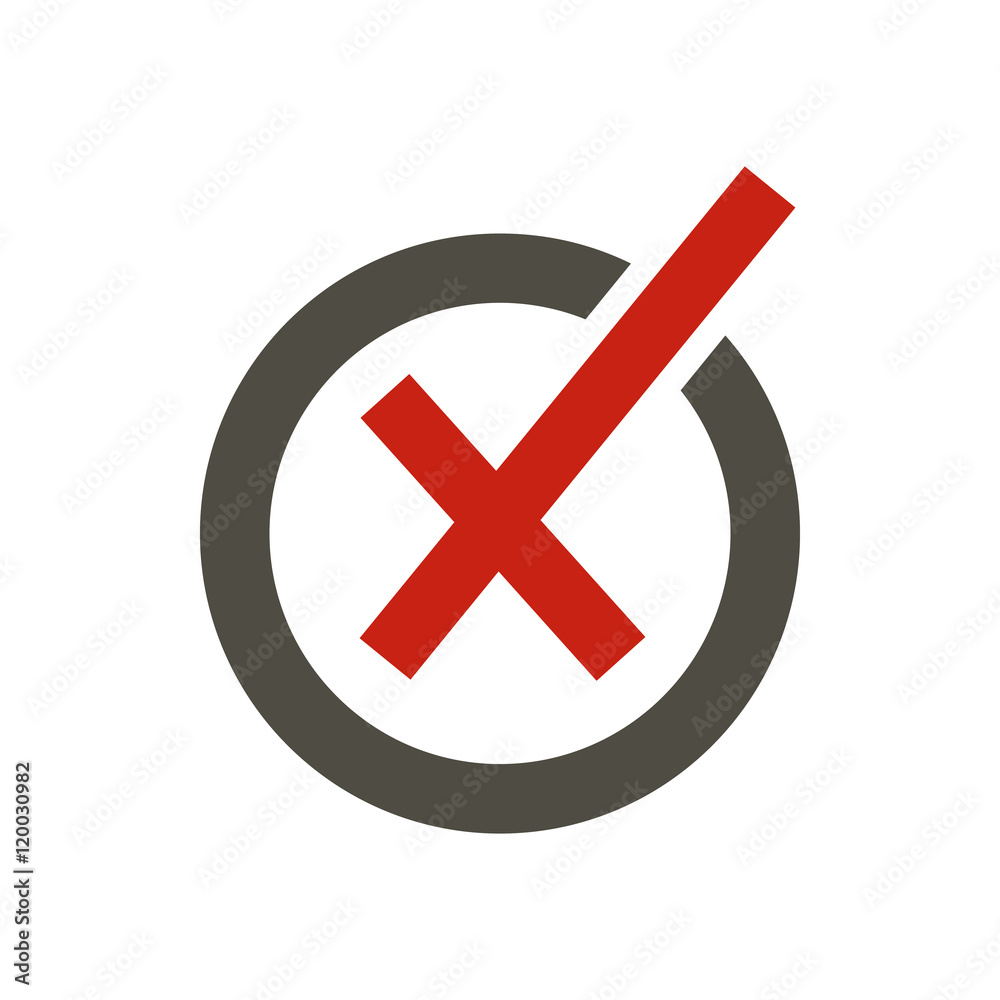 Obraz premium Cross in circle icon in flat style isolated on white background. Click and choice symbol vector illustration