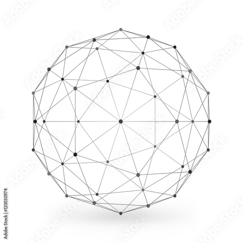 Wireframe polygonal geometric element. Sphere with connected lines and dots. Vector Illustration on white background with shade