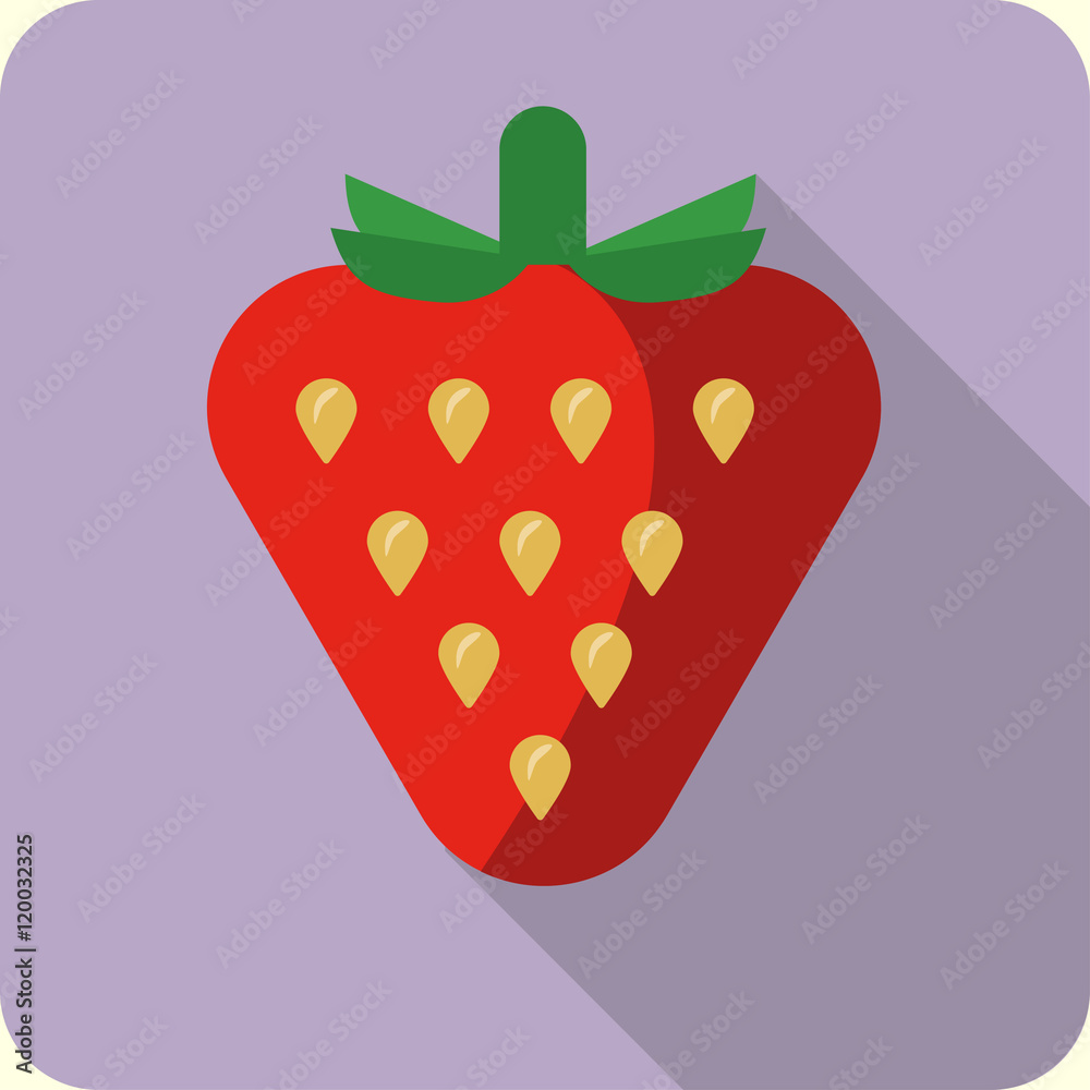Fototapeta premium strawberry flat icon with long shadow