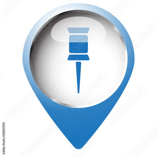 Map pin symbol with Pushpin icon. Blue symbol on white backgroun