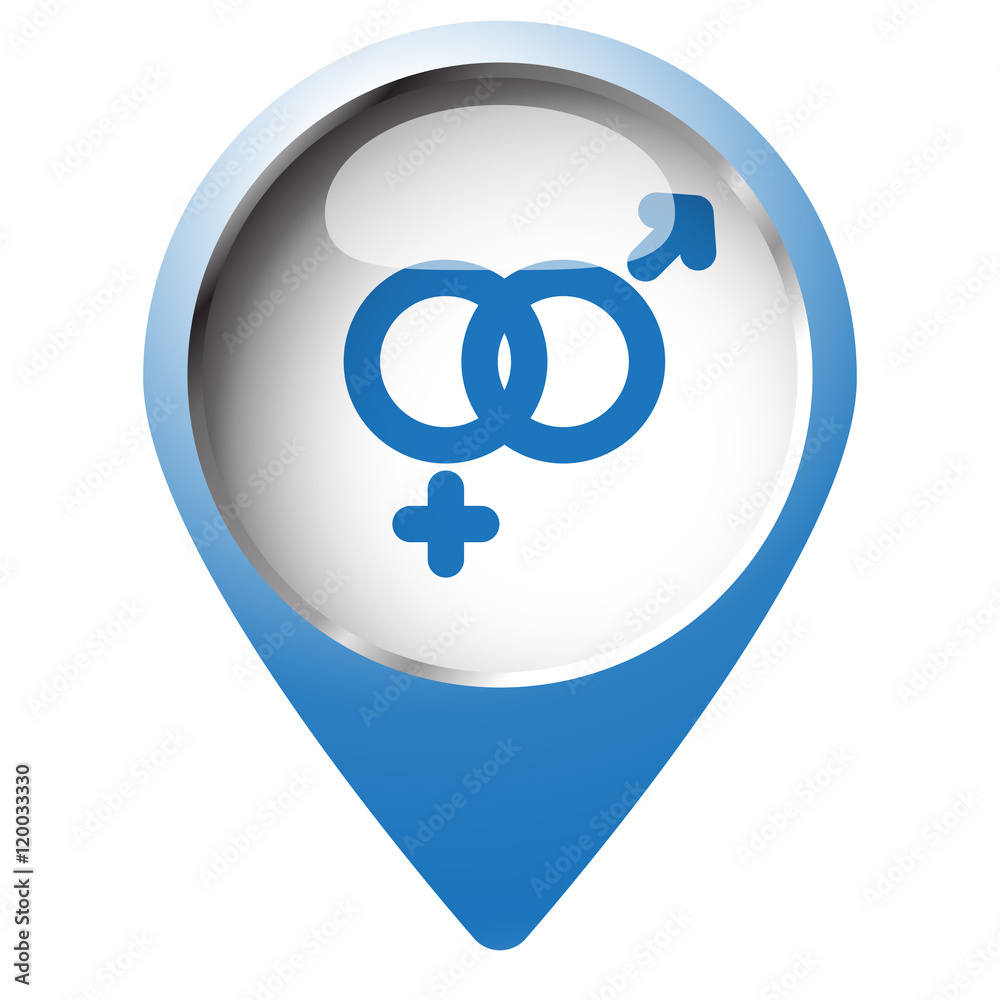 Map pin symbol with Gender icon. Blue symbol on white background Map pin symbol with Gender icon. Blue symbol on white background
