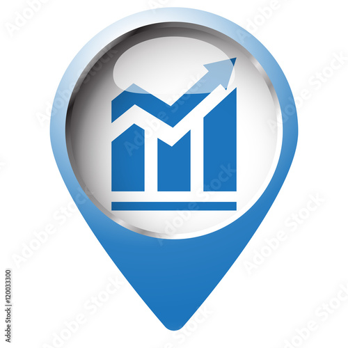 Map pin symbol with Trend icon. Blue symbol on white background.
