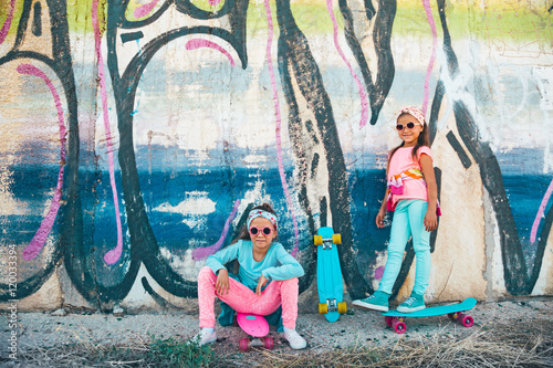 Colorful children with skateboards