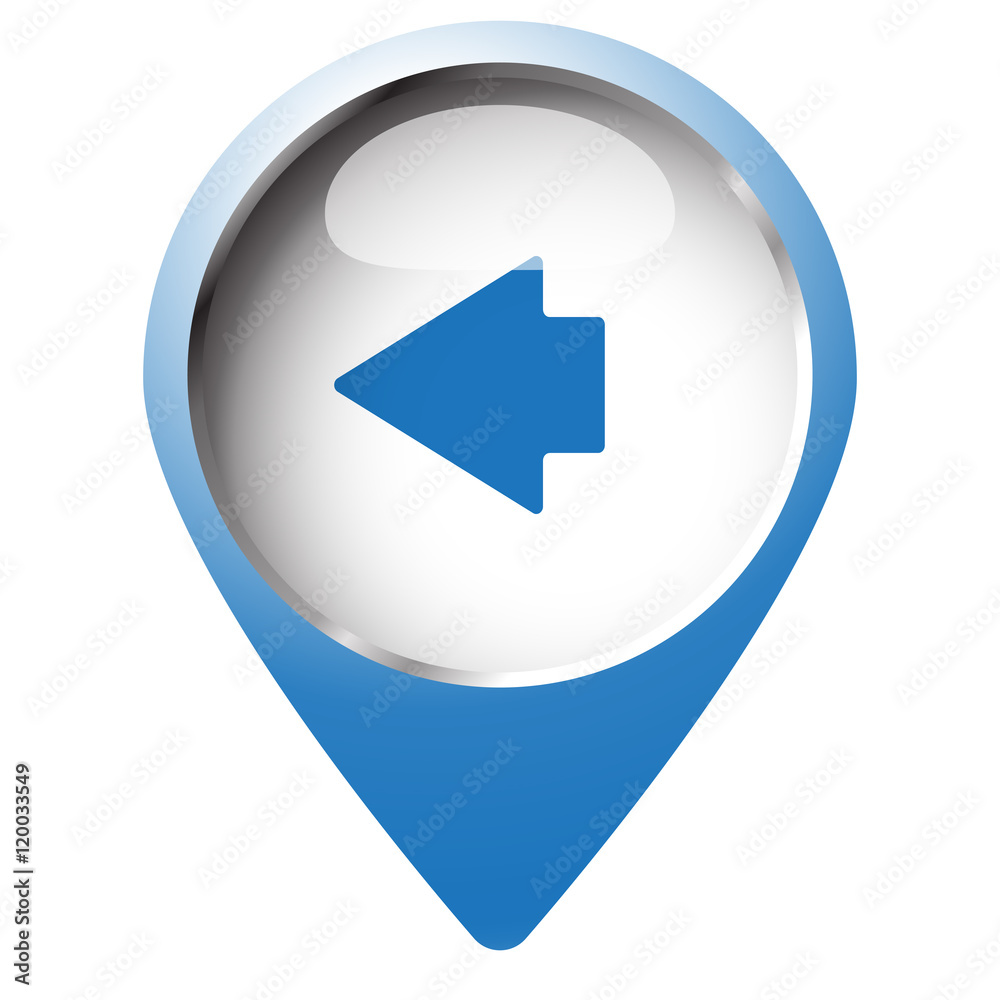 Map pin symbol with Arrow Left icon. Blue symbol on white backgr Map pin symbol with Arrow Left icon. Blue symbol on white backgr
