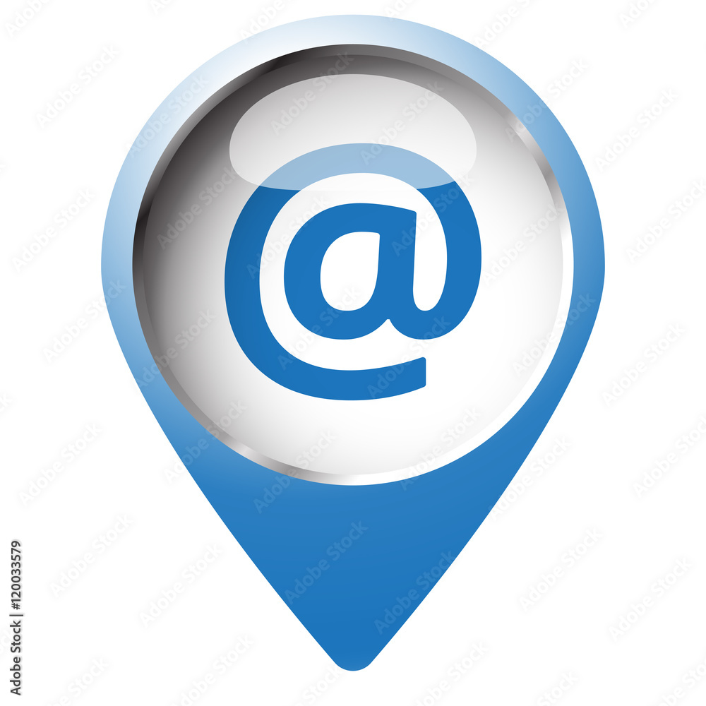 Map pin symbol with E-Mail icon. Blue symbol on white background Map pin symbol with E-Mail icon. Blue symbol on white background