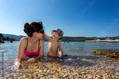 mother and son on the beach