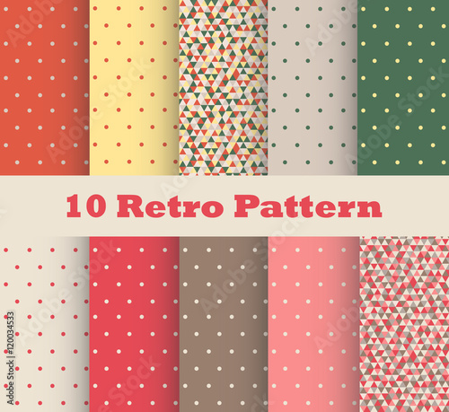 Set of retro patterns with polka dots in retro style