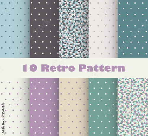 Set of retro patterns with polka dots in retro style