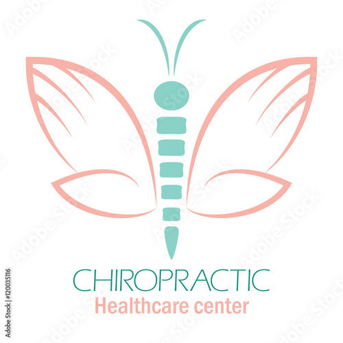 Chiropractic clinic logo with butterfly, symbol of hand and spine.