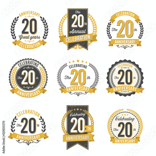 Set of Vintage Anniversary Badges 20th Year Celebration