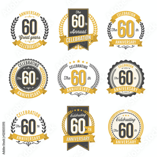 Set of Retro Anniversary Badges 60th Year Celebration