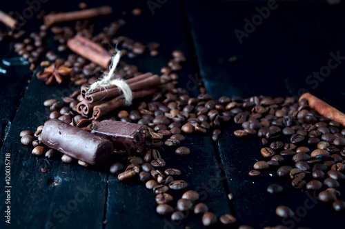 coffee beans and chocolate candies