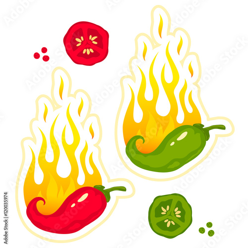 chili peppers in fire