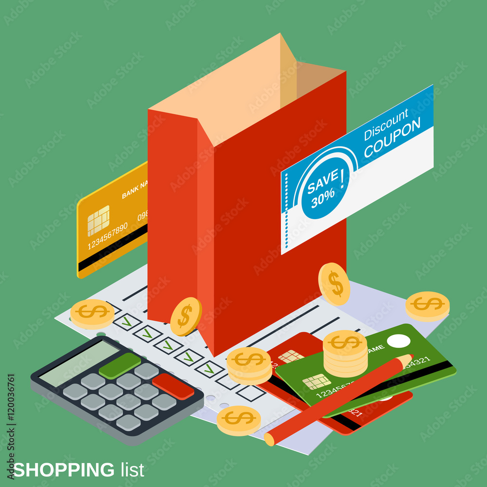 Shopping flat isometric vector illustration Shopping flat isometric vector illustration