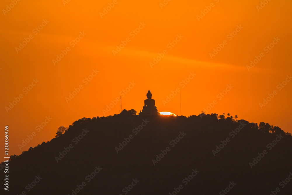 Big Buddha statue Was built on a high  hilltop of Phuket Thailand Can be seen from a distance.