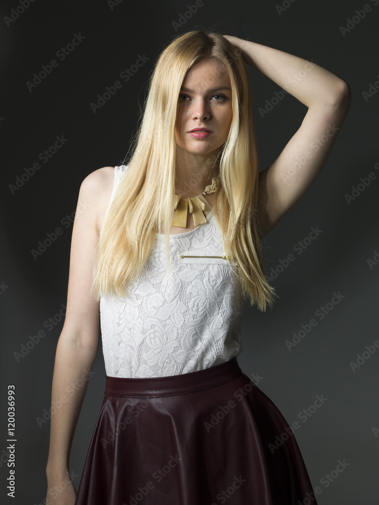 young blonde women closeup portrait in studio young blonde women closeup portrait in studio