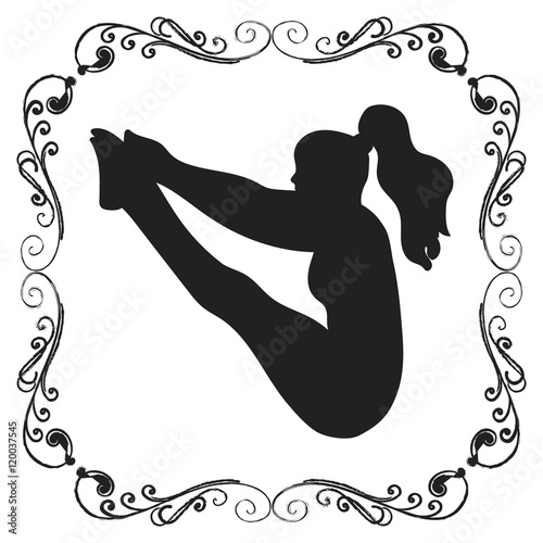 Gymnastics logo. Jumping woman silhouette on white background.