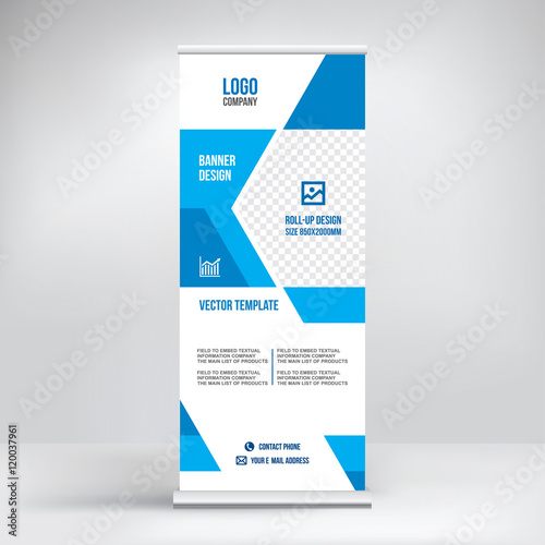 roll-up banner design, blue background vector