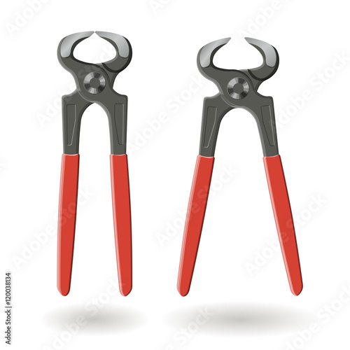 Set of two steel cutting pliers , Pincers, isolated on white background, realistic vector illustration