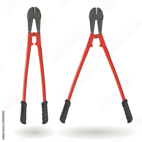 Set of two bolt cutters, Tools for cutting solid wire, isolated on white background, realistic vector illustration.