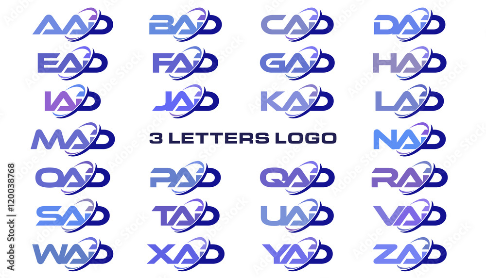 3 letters modern generic swoosh logo AAD, BAD, CAD, DAD, EAD, FAD, GAD,  HAD, IAD, JAD,