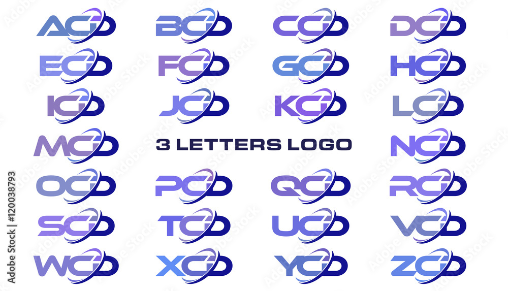 3 letters modern generic swoosh logo ACD, BCD, CCD, DCD, ECD, FCD, GCD,  HCD, ICD, JCD,