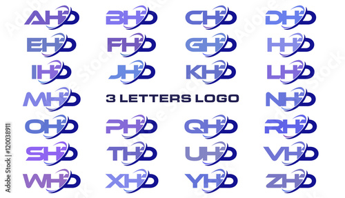3 letters modern generic swoosh logo AHD, BHD, CHD, DHD, EHD, FHD, GHD, HHD, IHD, JHD, KHD, LHD, MHD, NHD, OHD, PHD, QHD, RHD, SHD, THD, UHD, VHD, WHD, XHD, YHD, ZHD