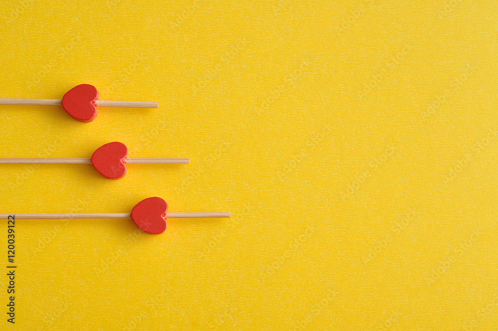 Valentine's Day. Three red hearts on sticks Valentine's Day. Three red hearts on sticks