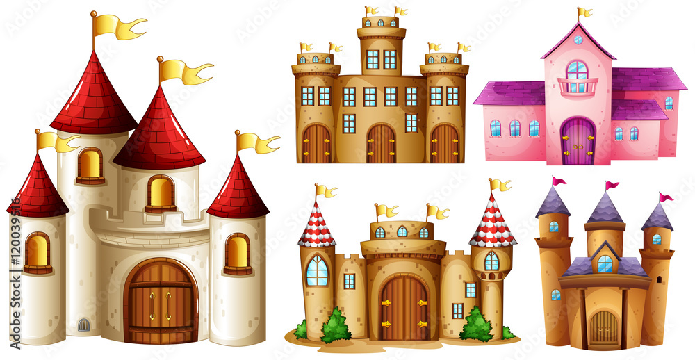 Naklejka premium Five design of castle towers