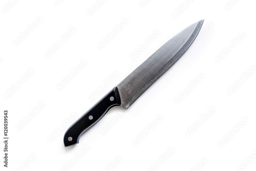 old chef's knife isolated on white background seen from above old chef's knife isolated on white background seen from above