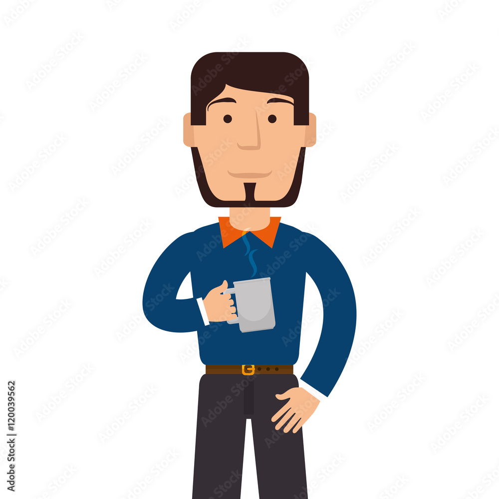 man male cartoon drinking coffee mug vector illustration