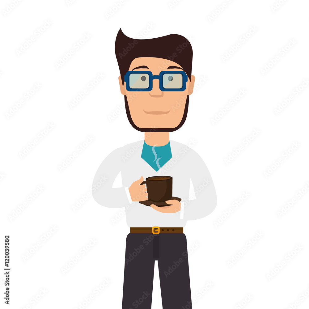 man male cartoon drinking coffee mug vector illustration
