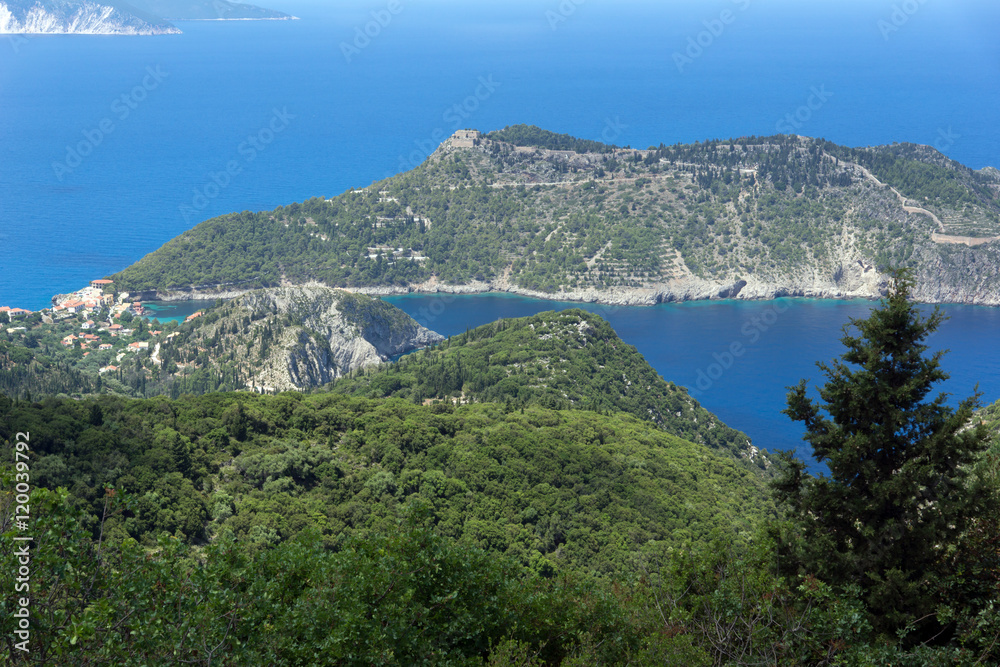 Amazing View of Assos village and beautiful sea bay, Kefalonia, Ionian islands, Greece