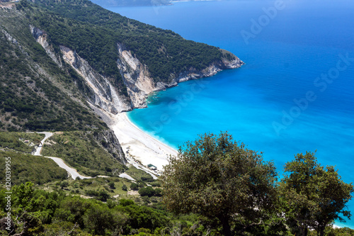 Panoramic View of beautiful Myrtos bay road to beach, Kefalonia, Ionian islands, Greece © Stoyan Haytov