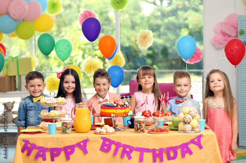 Children's birthday party in decorated room