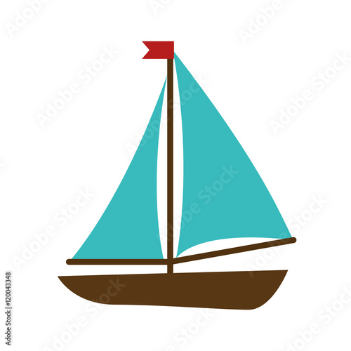 sailboat ship. nautical boat with red flag. vector illustration
