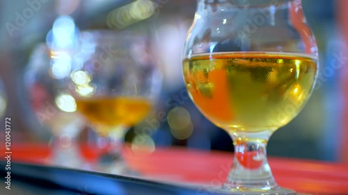 4K Beer Flight Macro Shot, Craft Pub Tasting Brewery, Shallow Focus, Hand Pickup