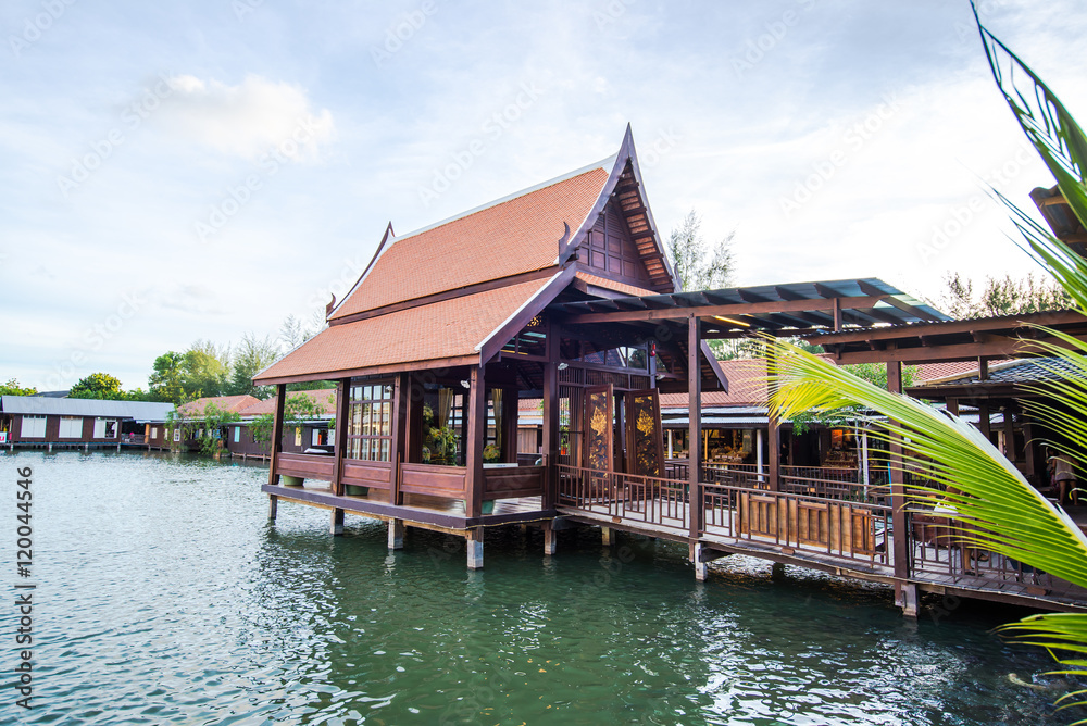 Thai House near the pond, Thailand culture Thai House near the pond, Thailand culture
